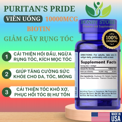 Viên uống mọc tóc biotin Puritan's Pride Biotin-100 viên