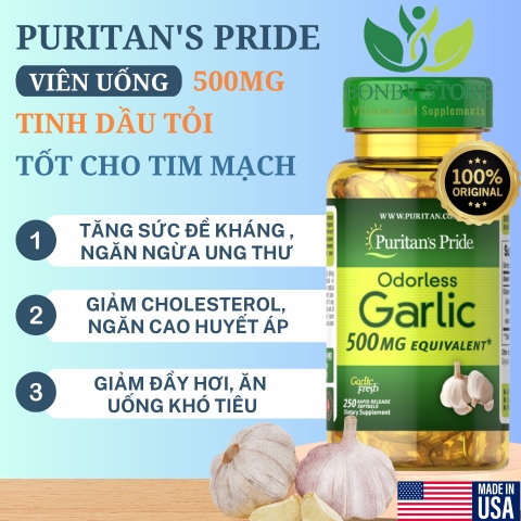Viên uống tinh dầu tỏi Odorless Garlic 500mg Equivalent Puritan's Pride 250 viên