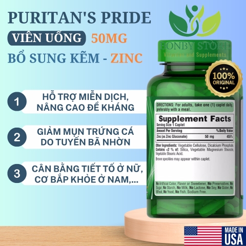 viên uống bổ sung kẽm zinc 50mg Puritan’s Pride 250 viên