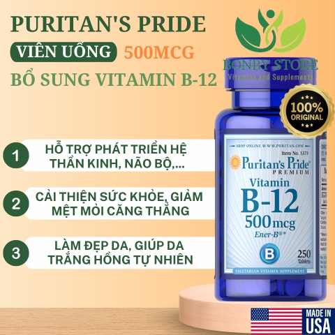 Viên uống bổ sung vitamin B-12 Puritan's Pride 500mcg (250 viên)