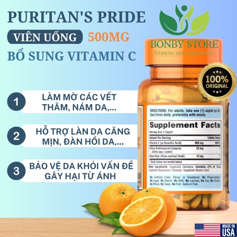viên uống bổ sung vitamin c 500ng của Mỹ 100 viên