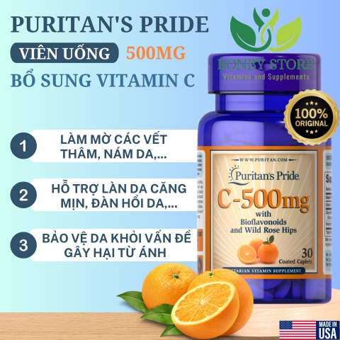 Viên uống bổ sung vitamin C-500mg Puritan's Pride 30 viên