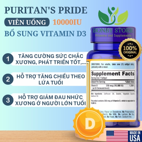 viên uống bổ sung vitamin D3 10000IU của Mỹ 100 viên