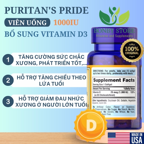 viên uống bổ sung vitamin D3 1000IU của Mỹ 30 viên