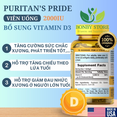 viên uống bổ sung vitamin D3 2000IU của Mỹ 200 viên