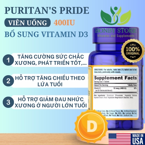 viên uống bổ sung vitamin D3 400IU của Mỹ 100 viên