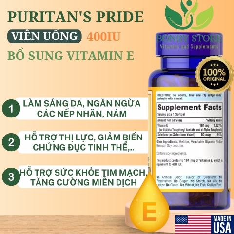 viên uống bổ sung vitamin E của Mỹ 100 viên