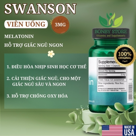 Viên uống hỗ trợ giấc ngủ ngon Melatonin Swanson 120 viên