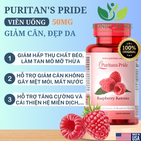 Viên uống hỗ trợ giảm cân Raspberry Ketones Puritan's Pride 120 viên