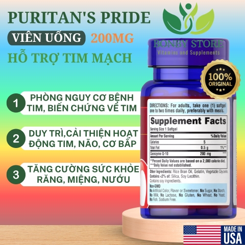 viên uống hỗ trợ tim mạch CO Q-10 200mg Puritan's Pride 120 viên