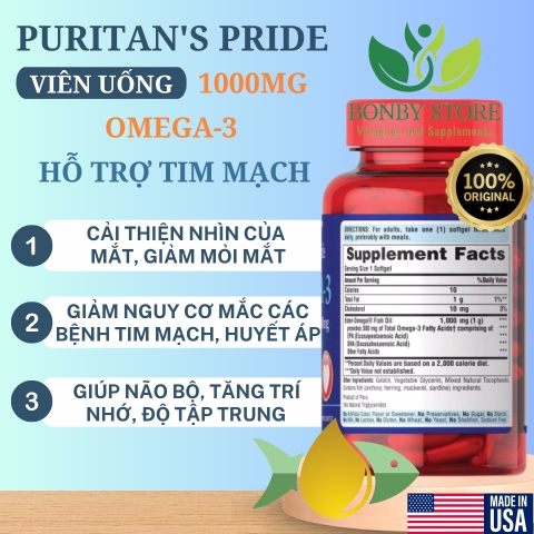 viên uống dầu cá hỗ trợ tim mạch omega 3 của Mỹ 100 viên