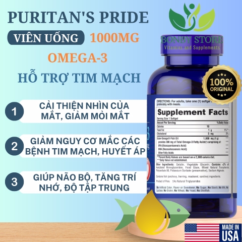viên uống dầu cá hỗ trợ tim mạch omega 3 của Mỹ 200 viên