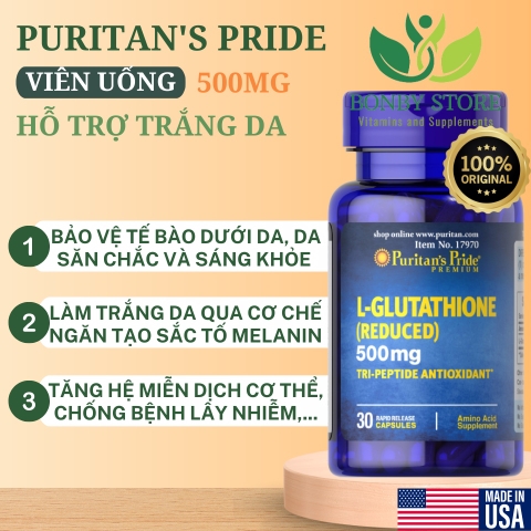 Viên uống hỗ trợ trắng da L-Glutathione 500mg Puritan's Pride (30 viên)