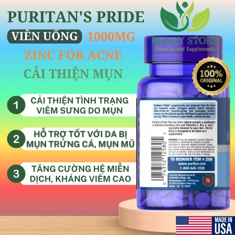viên uống kẽm hỗ trợ trị mụn 1000MG của Mỹ loại 100 viên