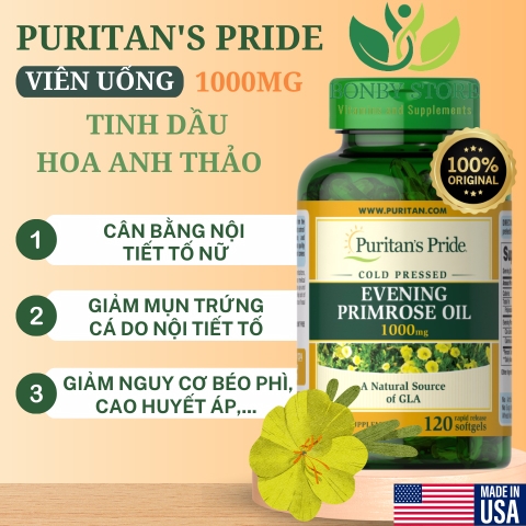 Viên uống tinh dầu hoa anh thảo Evening Primrose Oil 1000mg Puritan's Pride 120 viên