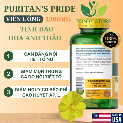 viên uống tinh dầu hoa anh thảo 1300mg của Mỹ 120 viên