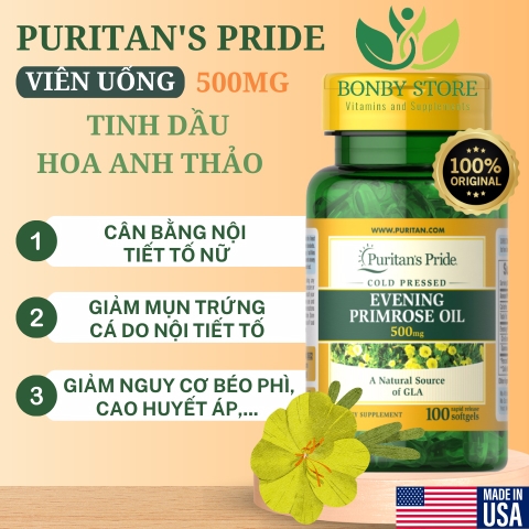 Viên uống tinh dầu hoa anh thảo Evening Primrose Oil 500mg Puritan's Pride 100 viên