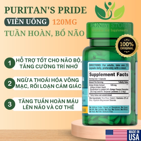 Viên Uống Tuần Hoàn Bổ Não 120 Mg Của Mỹ 30 viên