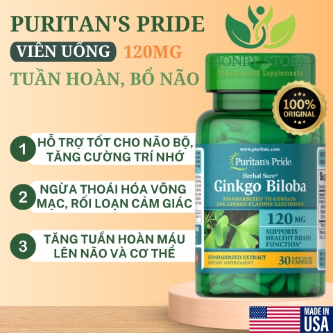Viên uống bổ não Ginkgo Biloba 120mg Puritan's Pride 30 viên