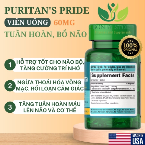 viên uống tuần hoàn bổ não 60mg của Mỹ 120 viên