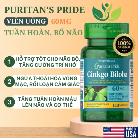 Viên uống bổ não Ginkgo Biloba 60mg Puritan's Pride 120 viên