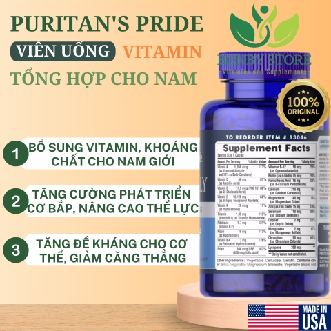 VIÊN UỐNG VITAMIN TỔNG HỢP DÀNH CHO PHÁI NAM PURITAN’S PRIDE ONE DAILY MEN MULTIVITAMIN - 100 viên