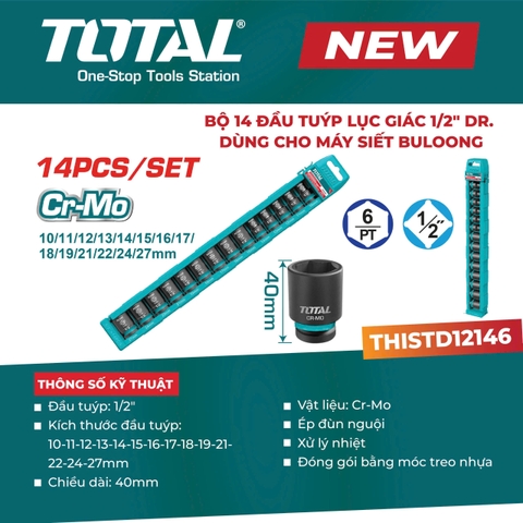 Bộ 14 Đầu Tuýp Lục Giác 1/2