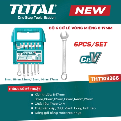 Bộ 6 Cờ Lê Vòng Miệng 8-17mm Total THT103266 – Thép Cr-V Cao Cấp (Chính Hãng)