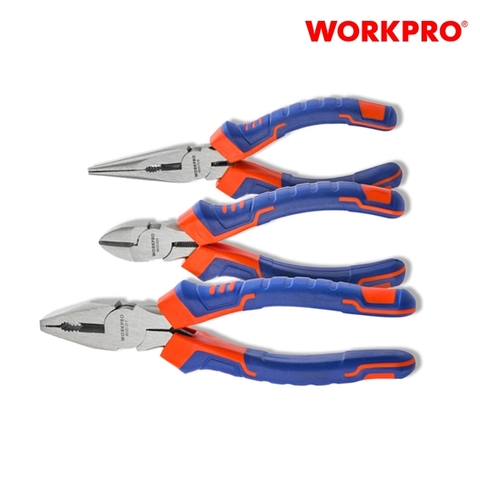 Bộ kìm cắt, kìm điện, kìm nhọn 6inch và 8 inch 3 chi tiết Workpro WP201007