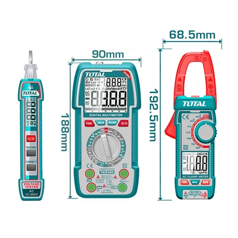 Bộ combo bút thử điện THTS33001 & đồng hồ vạn năng kỹ thuật số TMT5310002 & kềm đo AC kỹ thuật số  TMT762002 TOTAL TOS24067