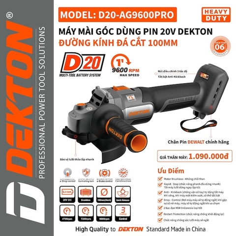 Máy mài cầm tay dùng pin D20 Dekton D20-AG9600PRO (Chân Dewalt)