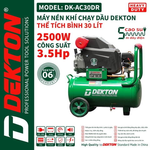 Máy Nén Khí Chạy Dầu 30L Dekton DK-AC30DR: Giải pháp nén khí mạnh mẽ, tiết kiệm