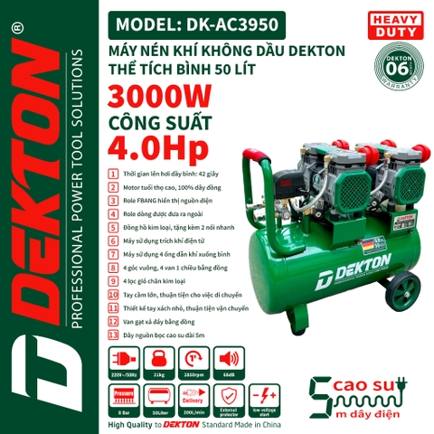 Máy nén khí 50L không dầu Dekton DK-AC3950
