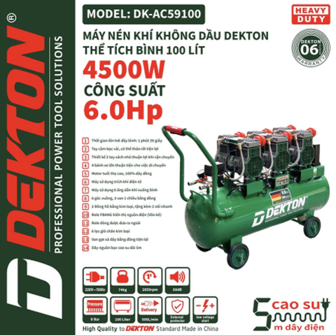 Máy nén khí 6HP 100L Dekton DK-AC59100 (mẫu mới)