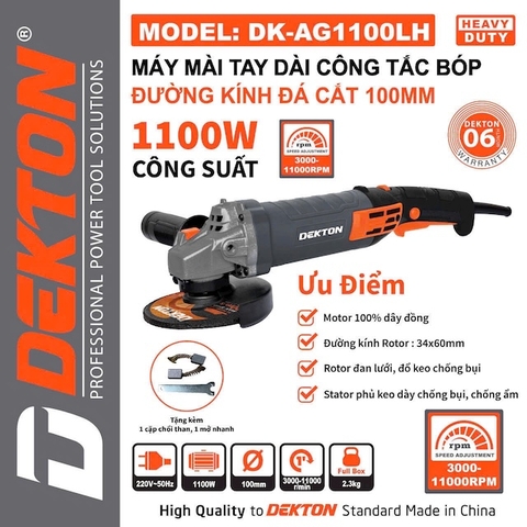 Máy mài góc cầm tay DEKTON DK-AG1100LH (Công suất 1100W) dùng lưỡi 100mm