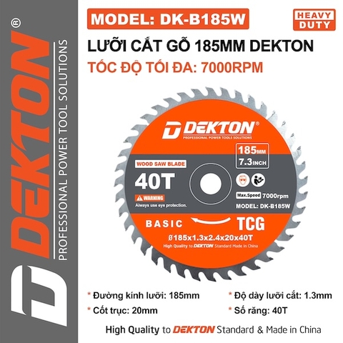 Lưỡi Cắt Dekton 185mm Chính Hãng – Phân Loại Cắt Hợp Kim (DK-B185S) & Cắt Gỗ (DK-B185W)