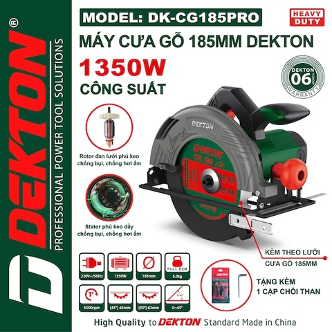 Máy Cưa Gỗ Cầm Tay Dekton DK-CG185PRO 1350W - Lưỡi 185mm, Chống Bụi và Ẩm