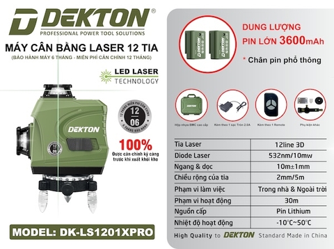 Máy Cân Bằng Laser 12 Tia Xanh Dekton DK-LS1201XPRO - Pin Lớn 3600mAh