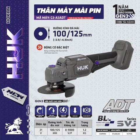 Máy Mài Pin Hukan G3-A3ADT GEN3, Động Cơ Không Chổi Than, Công Nghệ ADT, Chân Pin Phổ Thông