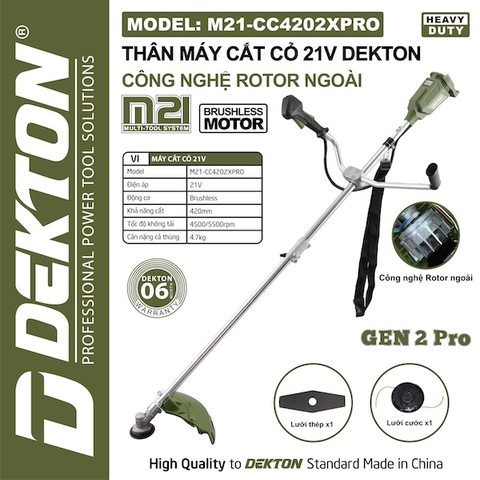 Máy Cắt Cỏ Pin 21V Dekton M21-CC4202XPRO | Motor Brushless - Công Nghệ Rotor Ngoài (Gen 2 Pro)