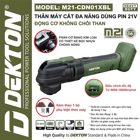Máy Cắt Đa Năng Dùng Pin Dekton M21-CDN01XBL 21V Brushless Điều Chỉnh 6 Cấp Tốc Độ Máy Cắt Rung Đa Năng