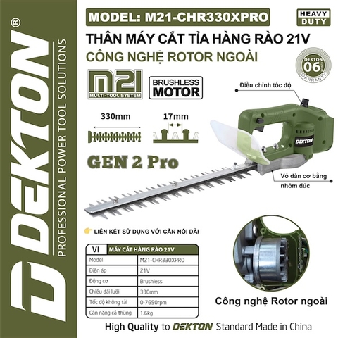 Máy Cắt Tỉa Hàng Rào Pin 21V Dekton M21-CHR330XPRO | Motor Brushless Rotor Ngoài - Gen 2 Pro
