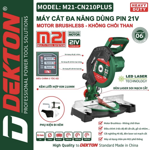Máy Cắt Đa Năng Dekton DK-CN210PLUS 1500W, Lưỡi Hợp Kim 210mm, Chỉnh 3 Tốc Độ, Có Laser, Cắt Nhôm Gỗ Kim Loại