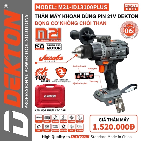 Máy Khoan Động Lực 100Nm Dùng Pin 21V DEKTON M21-ID13100Plus