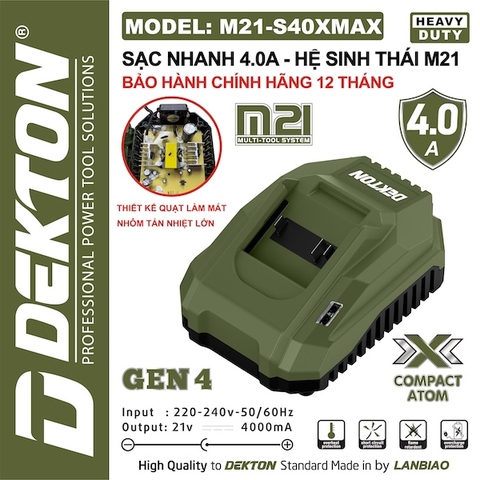 Sạc Nhanh Dekton M21-S40MAX (4.0A) – Thế Hệ Gen 4, Có Quạt Làm Mát & Tản Nhiệt Nhôm