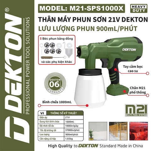 Máy Phun Sơn Dùng Pin Dekton M21-SPS1000 21V Bình 1000ml Lưu Lượng 900ml/Phút Máy Phun Sơn Cầm Tay