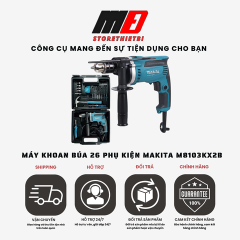 Máy khoan bua 13mm (26 cái phụ kiện) hiệu MAKITA, Model: M8103KX2B