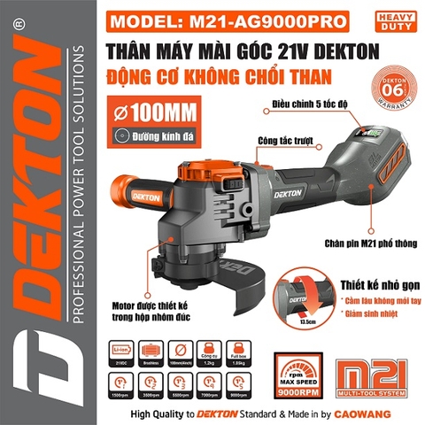 Máy Mài Góc Dùng Pin Dekton M21-AG9000PRO – Động Cơ Brushless, 5 Tốc Độ (Chính Hãng)