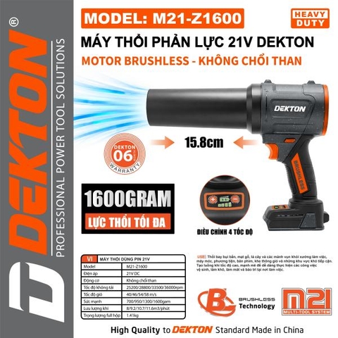 Thân Máy Thổi Phản Lực Pin 21V Dekton M21-Z1600 Heavy Duty – Động Cơ Không Chổi Than (Lực Thổi 1600g)
