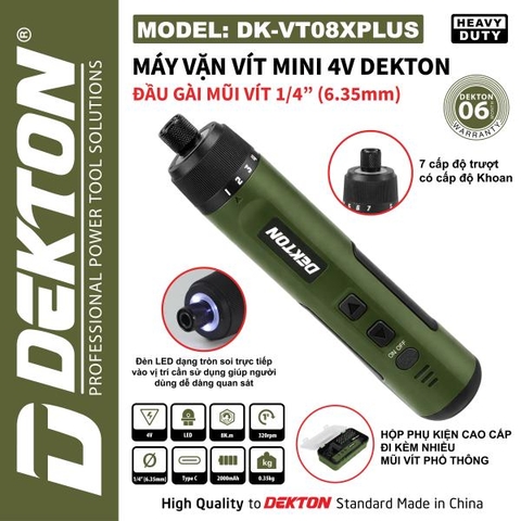Máy Vặn Vít Mini 4V Dekton DK-VT08XPLUS Heavy Duty – Lực Siết 8Nm (Đầu Cài 1/4